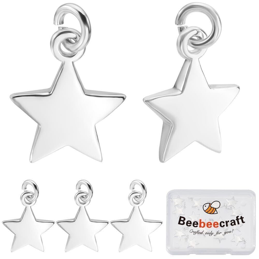 2000 1 Box 20Pcs 925 Sterling Silver Plated Star Charms Metal Pentagram
